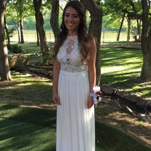 JVN White Halter Prom Dress